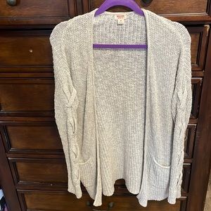 Grey Cardigan Criss Cross Pattern Sleeves + Pockets